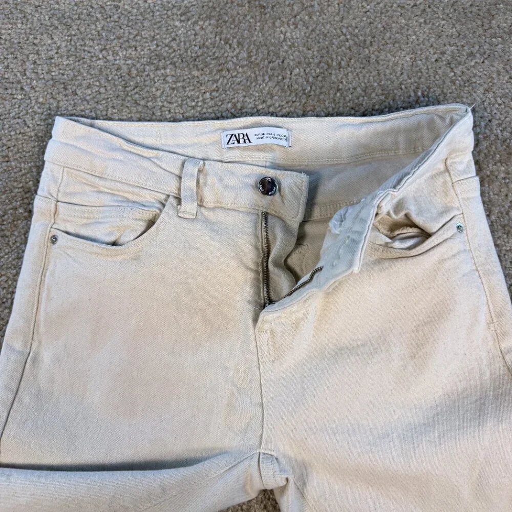 Zara Women’s Jeans Size 6 Skinny Ankle Tan Cream Mid Rise Stretch F458